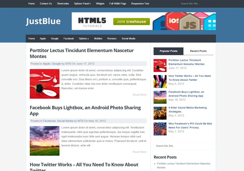 Os melhores temas para WordPress, gratuitos e responsivos para seu site ou blog. 20 JustBlue-theme-wordpress