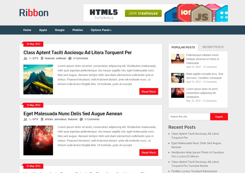 Os melhores temas para WordPress, gratuitos e responsivos para seu site ou blog. 17 ribbon-template-gratis