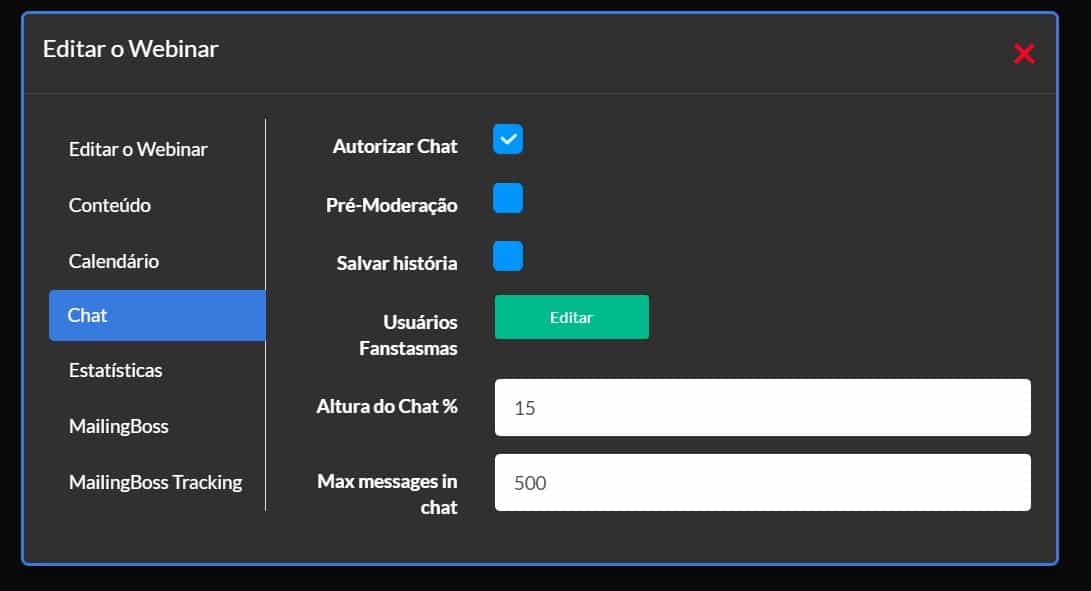 Criar um Webinar na Builderall 4 chat para webinar